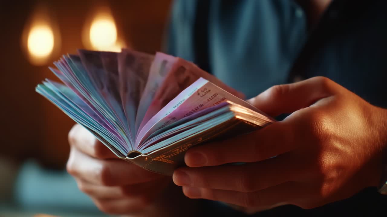 A Person Flipping Through an Open Passport Filled with Stamped Pages, Signifying Travel and Adventure, Set Against a Warm and Cozy Background with Soft Ambient Lighting