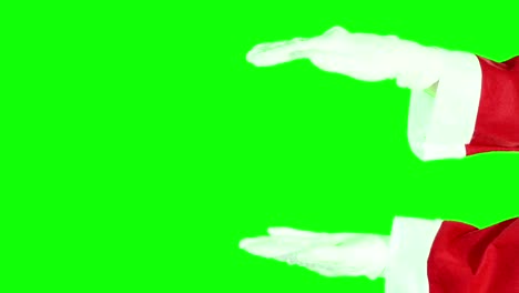santa claus arms scaling size and presenting in intro animation christmas green screen 4k chroma key video footage set.