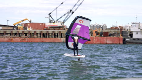 Hydrofoil-Surfer-in-the-San-Francisco-Bay-in-the-Redwood-City-Marina-California-USA