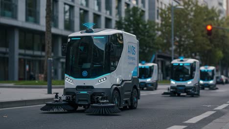 innovative autonomous street cleaning vehicles showcasing advanced robotics and eco-friendly technology on urban streets for enhanced cleanliness and efficiency