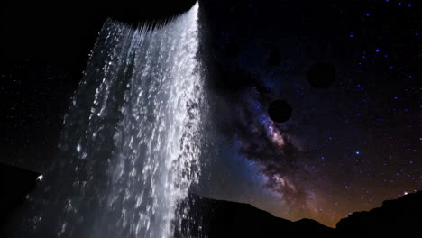 cosmic waterfall under a starry night sky