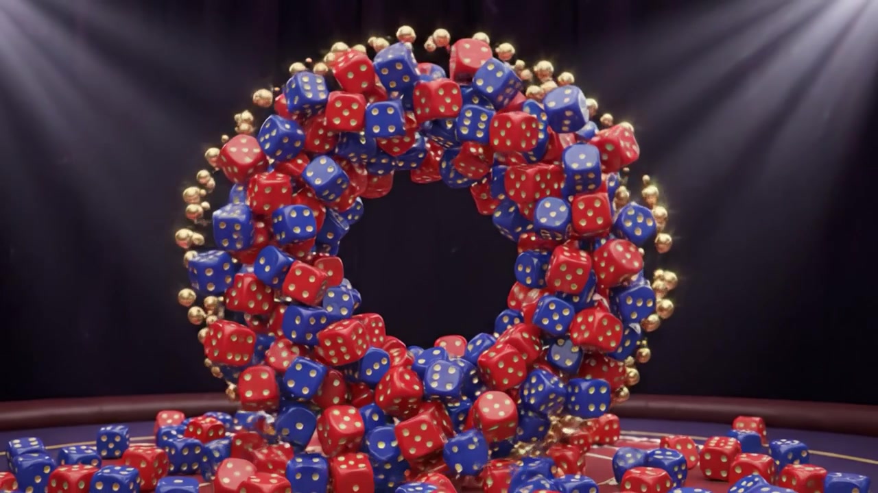 Una splendida esposizione di dadi colorati che formano un'accattivante struttura circolare con un'illuminazione drammatica, mostrando creatività e immaginazione nel design
