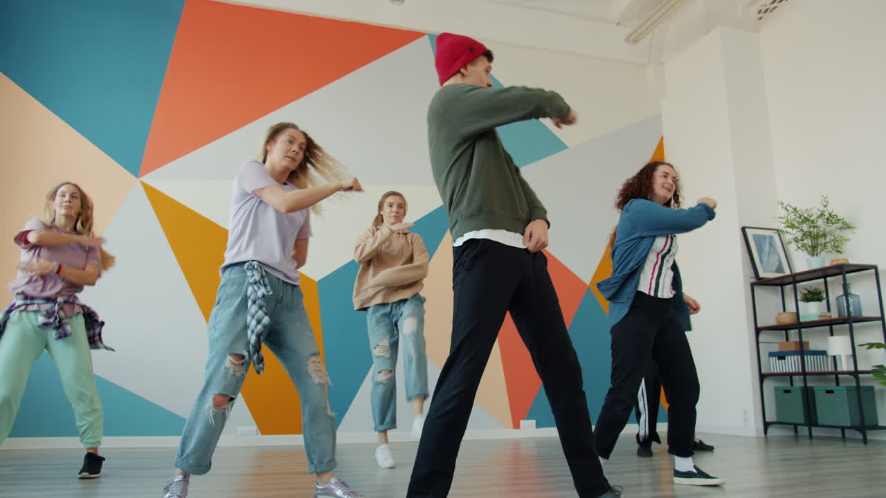 Group of young people dancing hip hop