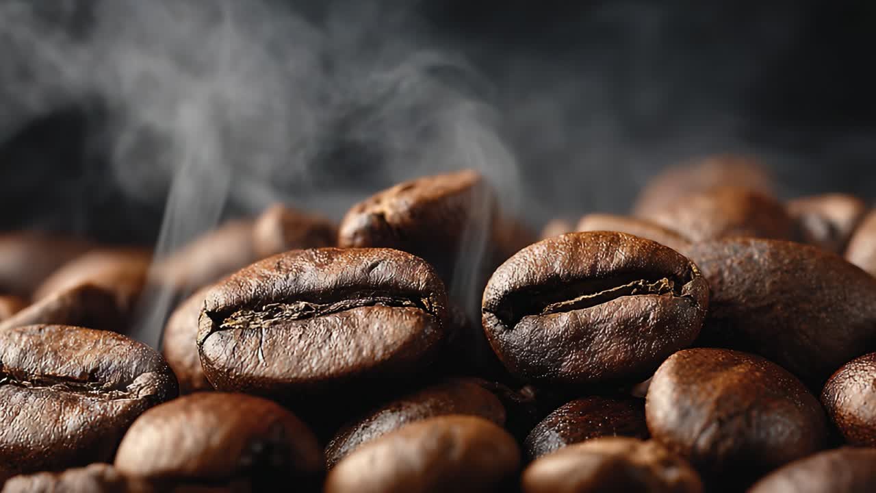Fyldige, aromatiske kaffebønner med dampende duft: Et nærbillede af friskristet kaffe, der forbedrer dit morgenritual.
