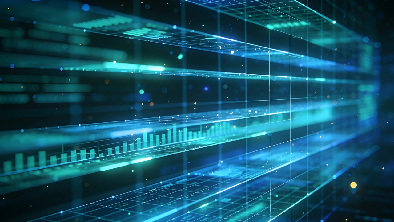 Gliding camera revealing data shelves advancing through 3D rack, highlighting bar chart details