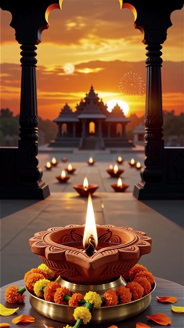 Sfondo del Festival Diwali con lanterne e decorazioni tradizionali Diyas.