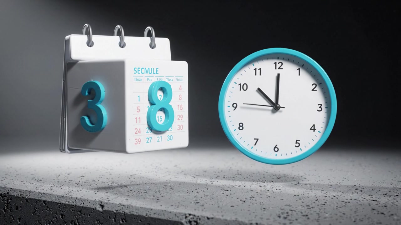 Et tidsmålingsstilleben med en kalender og et ur i en minimalistisk indstilling, der fremhæver vigtigheden af tidsstyring og daglig organisering.