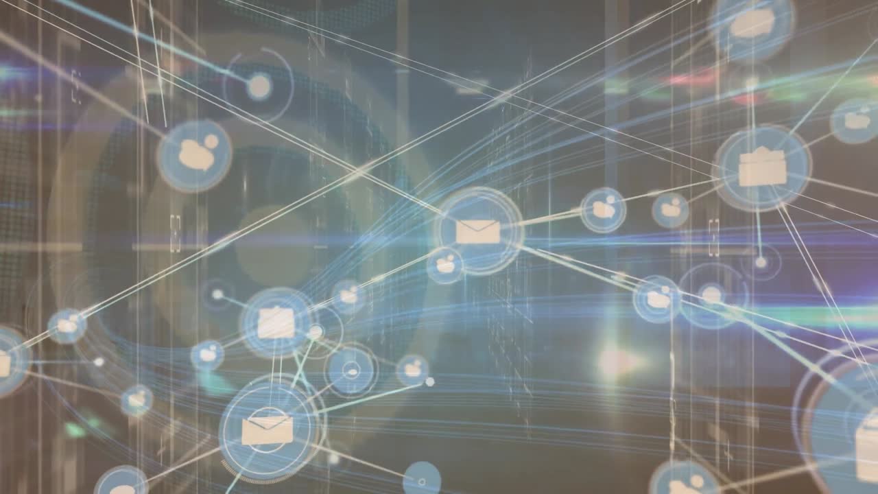 라이트 트레일 위의 아이콘으로 연결 네트워크의 애니메이션