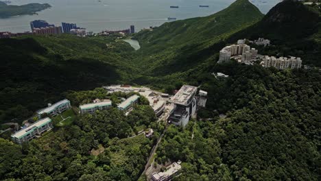 aerial over the peak tower and the victoria peak area