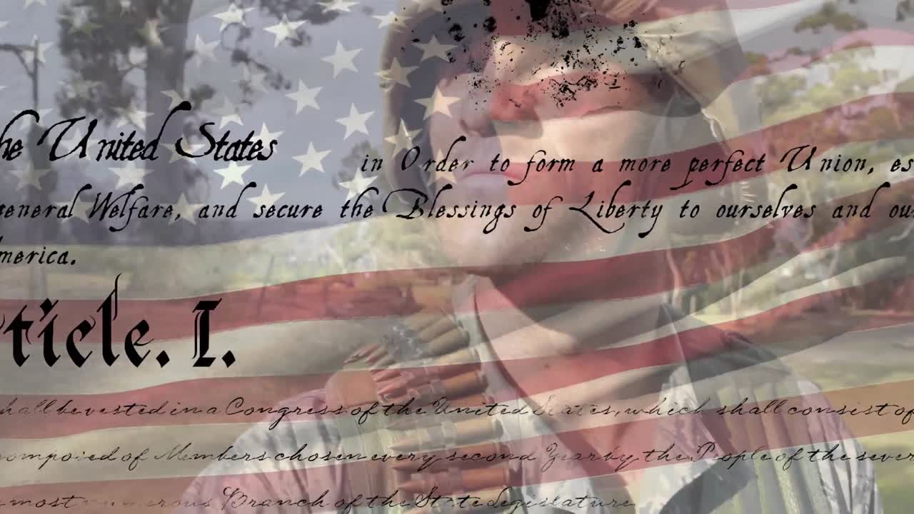 우리 군인과 함께  ⁇ 발을 흔들고 헌법이 전면에 있습니다.