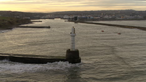 Aerial-view-of-Aberdeen-harbour,-Aberdeenshire,-Scotland