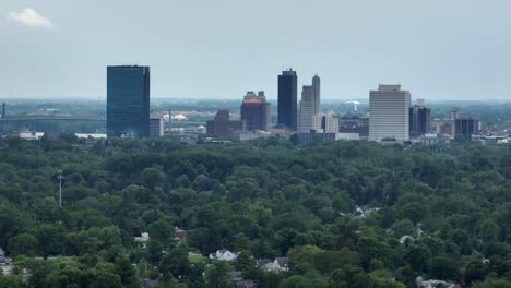 wide aerial shot of toledo, ohio skyline