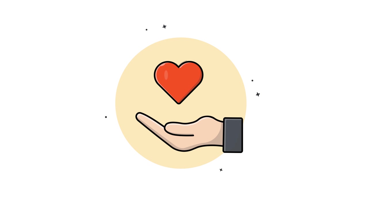 Ilustración animada de mano sosteniendo un corazón rojo