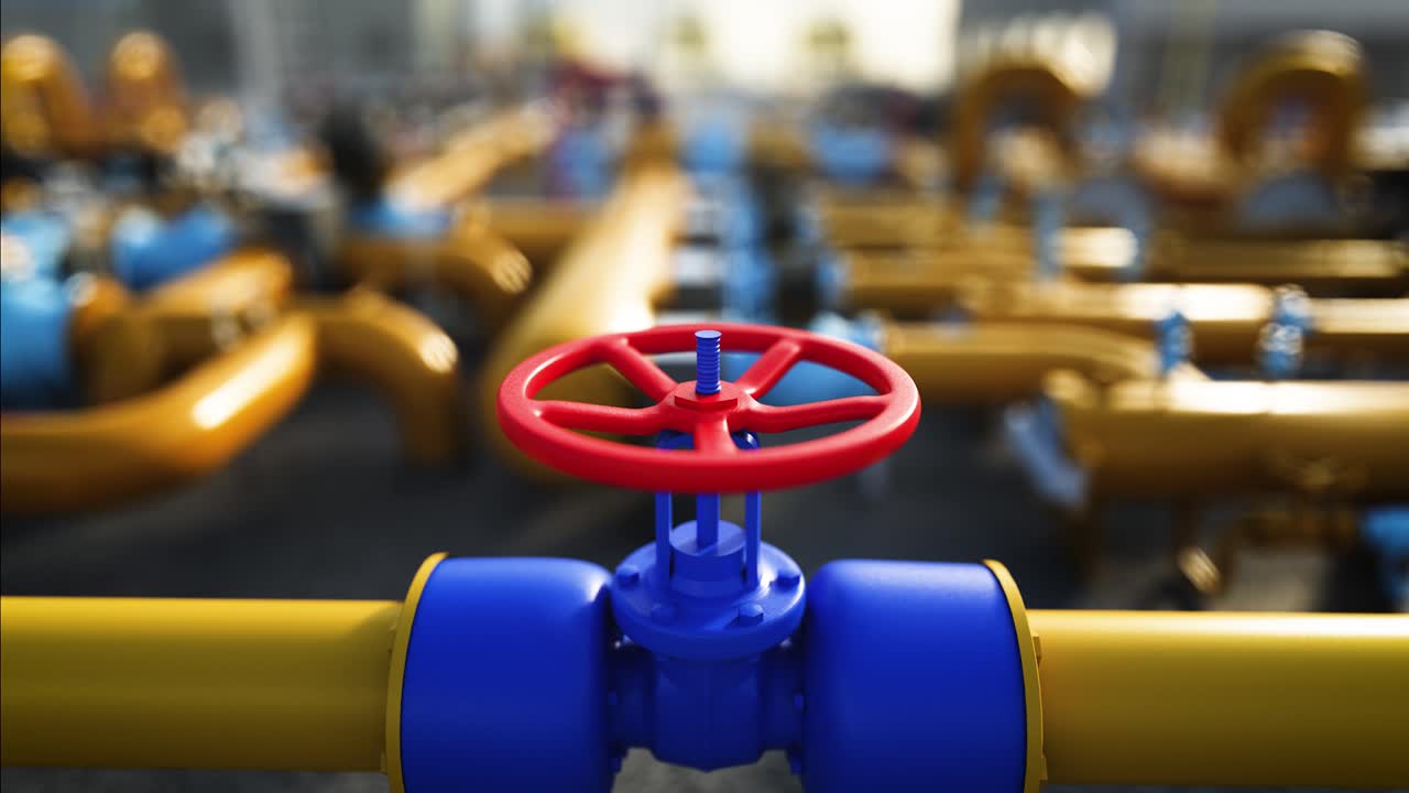 Nærbilde av en ventil på en industriell gassrørledning