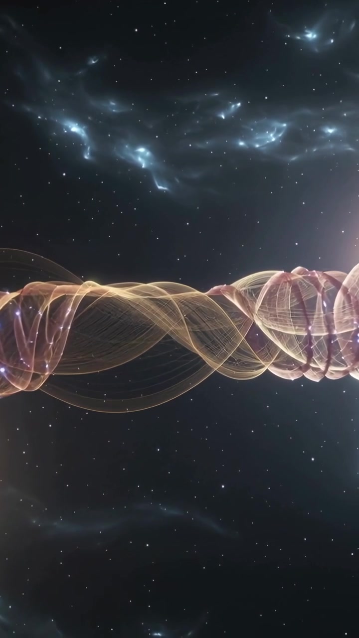 Vertical video: Oscillating braided ribbon shifting in space after right flare, sending energy wave