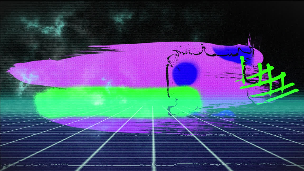 animación de gráficos geométricos coloridos sobre fondo y cuadrícula negros