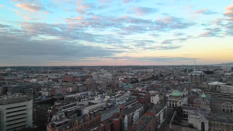 4k aerial footage at sunset in dublin - ireland