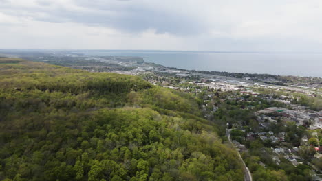 aerial view showing coastline of hamilton with tranquil lake ontario in background