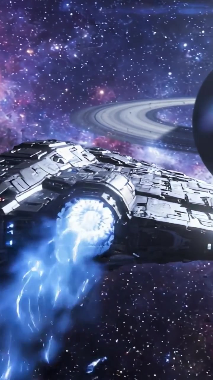 A Stunning Journey Through Space: A Futuristic Starship Navigating the Depths of the Cosmos Surrounded by Celestial Wonders and Cosmic Phenomena