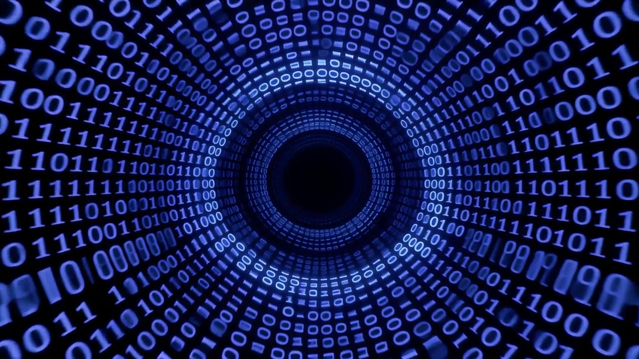 Digital Binary Code Tunnel Moving Through Cyberspace