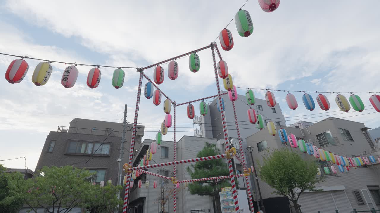 Street decorated with colorful festival lanterns