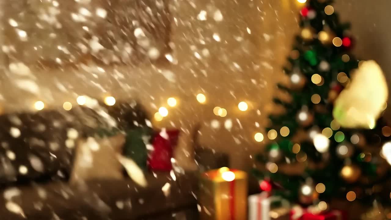 Cozy Christmas Living Room with a Snowfall