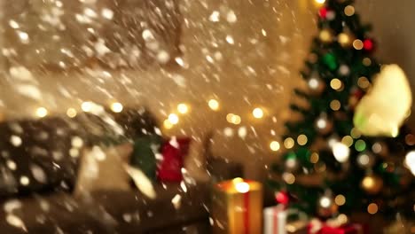 acogedora sala de estar de navidad con una nevada