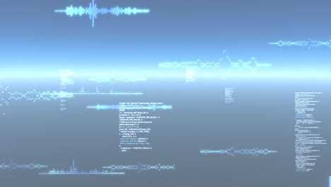 Animation-of-data-processing-and-particles-recording-on-glowing-blue-background