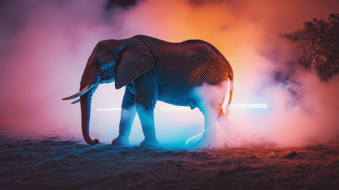 Elephant in Colorful Lighting