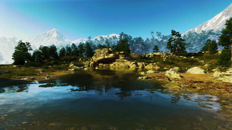 tranquilo lago de montaña con vistas a un bosque exuberante