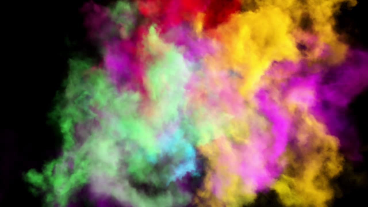 Humo de arcoíris colorido. Una explosión de tinta líquida multicolor. Animación VFX con canal alfa