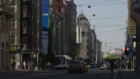 typical street scenery in riga with traffic