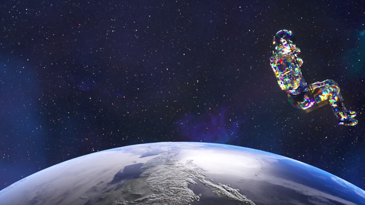 지구 위의 우주에서 흔들리는 우주비행사