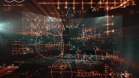 animation of mathematical equations over black background