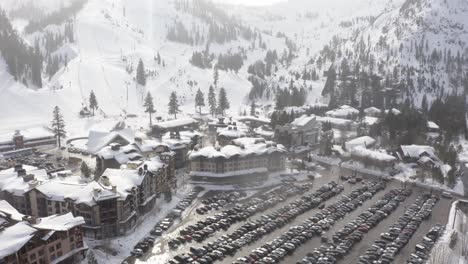 Aerial-4k-pan-up-shot-to-ski-big-mountain-in-Lake-Tahoe