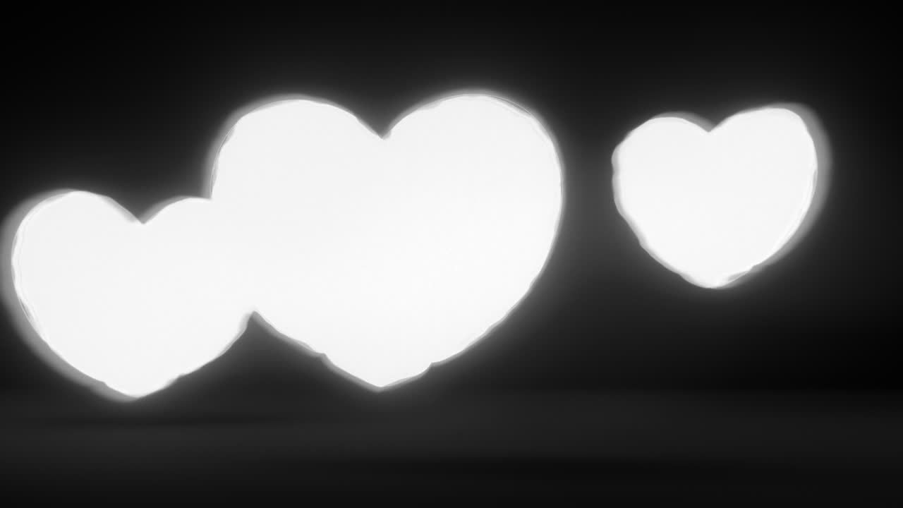 White energy heart shapes on a dark background