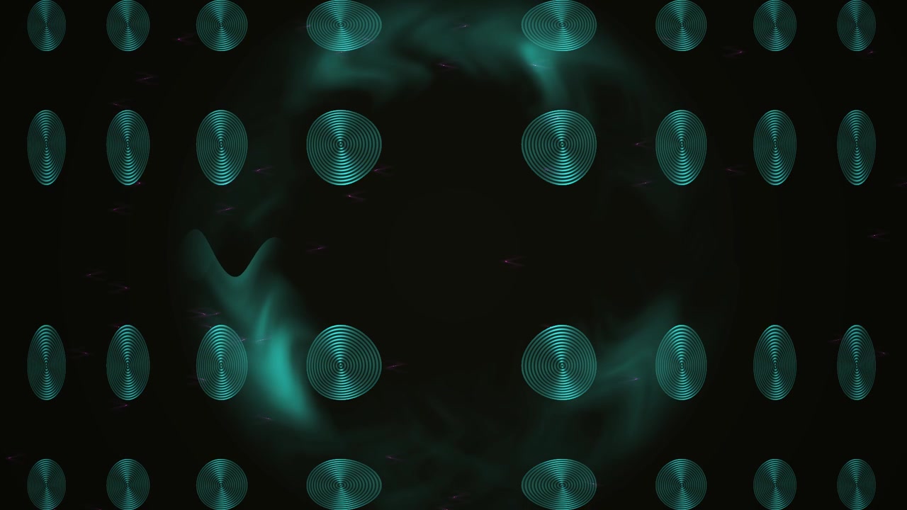 Abstract Motion Background with Glowing Teal Circles and Smoke