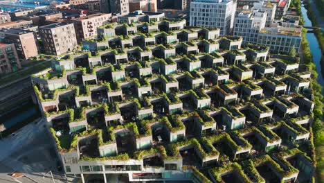 aerial view of residential complex mountain dwellings, garden houses, denmark