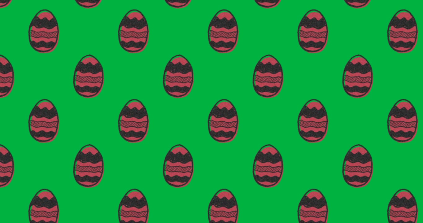 Advancing frames shifting decorated egg motifs on plain canvas, moving guide lines and edge markers