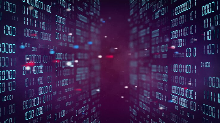 Animation of colourful spots over data processing on black background