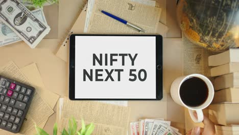 nifty next 50 displaying on finance tablet screen