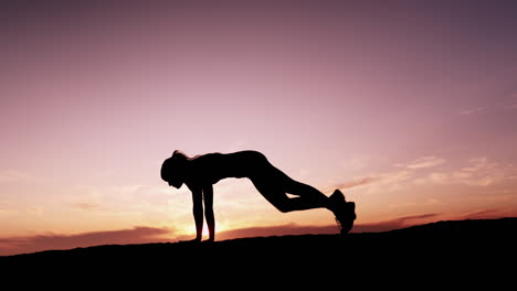 silhouette, sunset and yoga with a woman outdoor