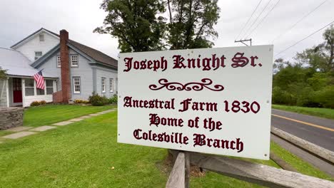 sign marking the historical site of the colesville saints meeting house and home to joseph knight sr family