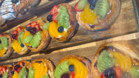 fruit candy with puff pastry, sweet in spanish cafeteria with vertical view