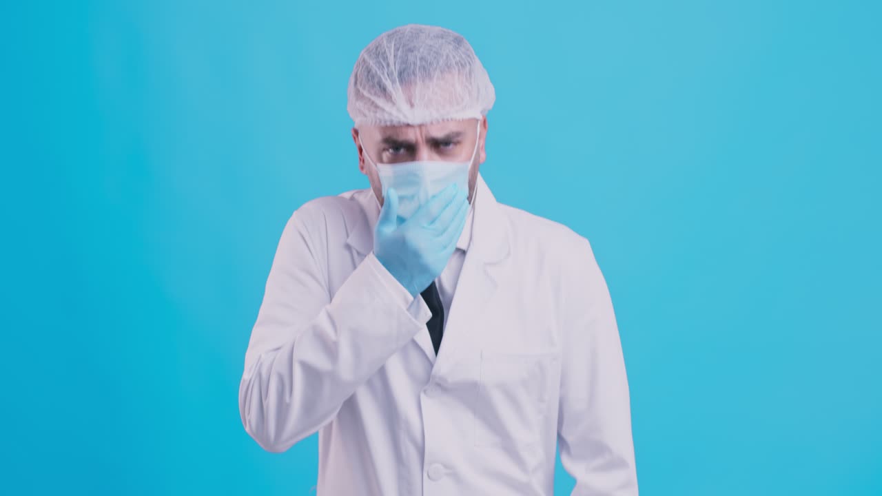 Doctor Wearing Protective Gear, Showing Discomfort