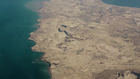 aerial view from airplane of middle east gulf above united arab emirates