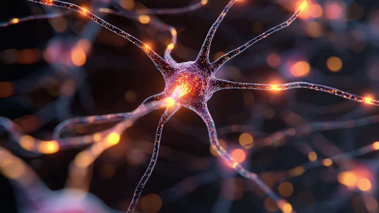 Intricate Visualization of Neurons Highlighting Their Complex Structures and Dynamic Interconnections in a Glowing Network, Representing Communication within the Nervous System