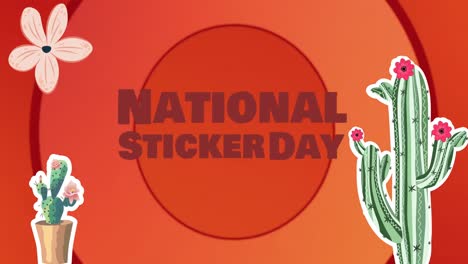 Animation-of-national-sticker-day-over-red-circles-and-flowers