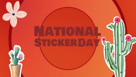 animation of national sticker day over red circles and flowers