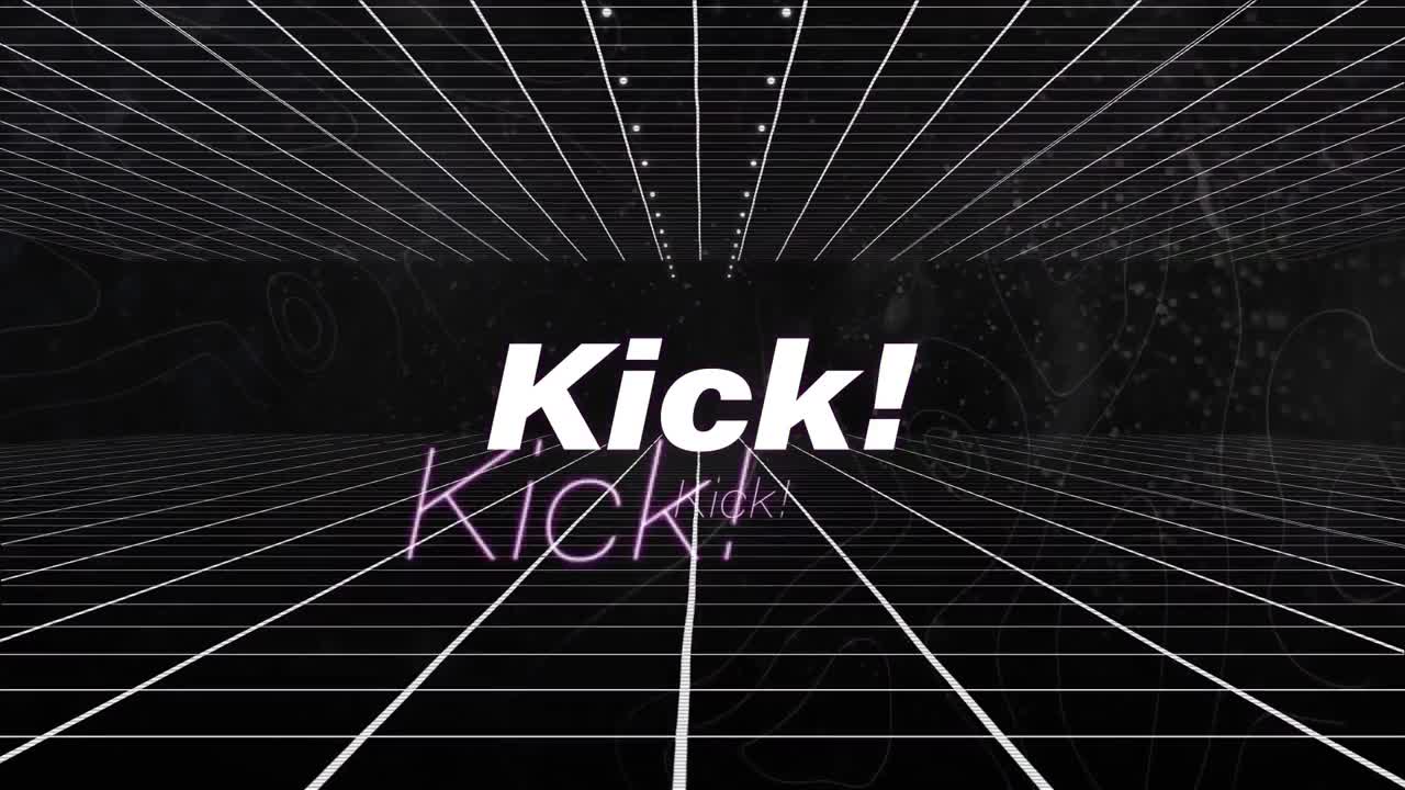 Animation of kick text and lines on black background
